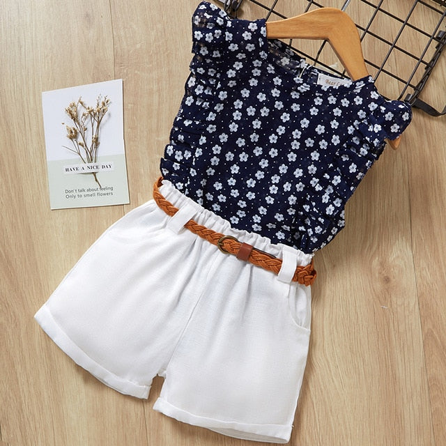 Bear Leader 2019 New Summer Casual Children Sets Flowers Blue T-shirt+  Pants Girls Clothing Sets Kids Summer Suit For 3-7 Years