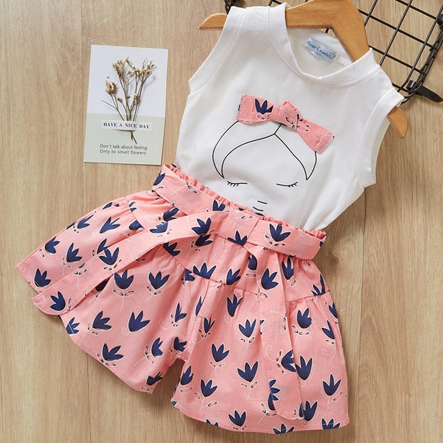 Bear Leader 2019 New Summer Casual Children Sets Flowers Blue T-shirt+  Pants Girls Clothing Sets Kids Summer Suit For 3-7 Years