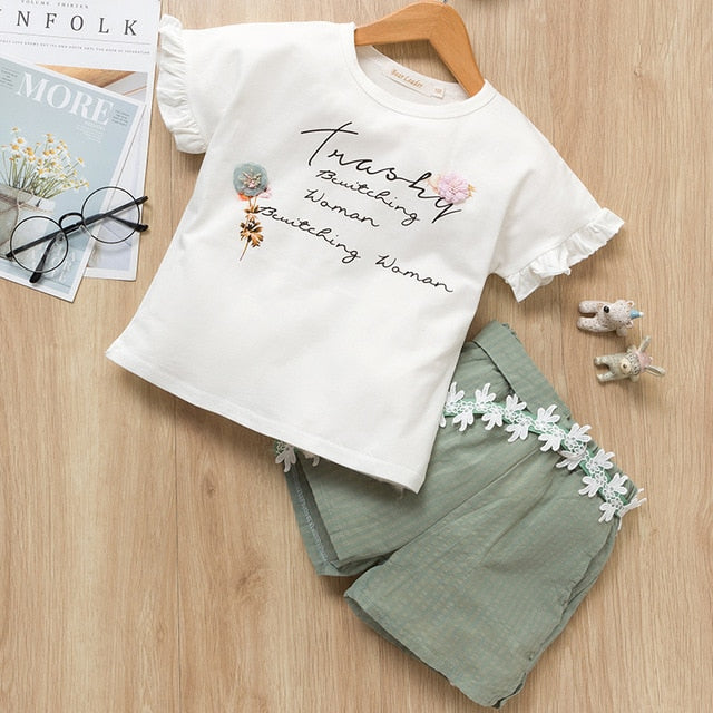 Bear Leader 2019 New Summer Casual Children Sets Flowers Blue T-shirt+  Pants Girls Clothing Sets Kids Summer Suit For 3-7 Years