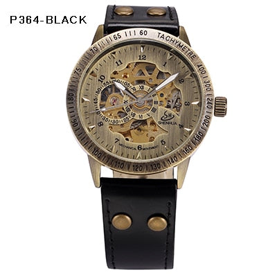 Skeleton Mechanical Watch Automatic Watch Men Steampunk Bronze Transparent Mens Automatic Mechanical Wrist Watches Clock for Man