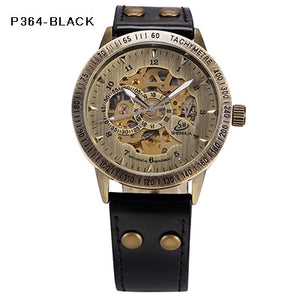 Skeleton Mechanical Watch Automatic Watch Men Steampunk Bronze Transparent Mens Automatic Mechanical Wrist Watches Clock for Man