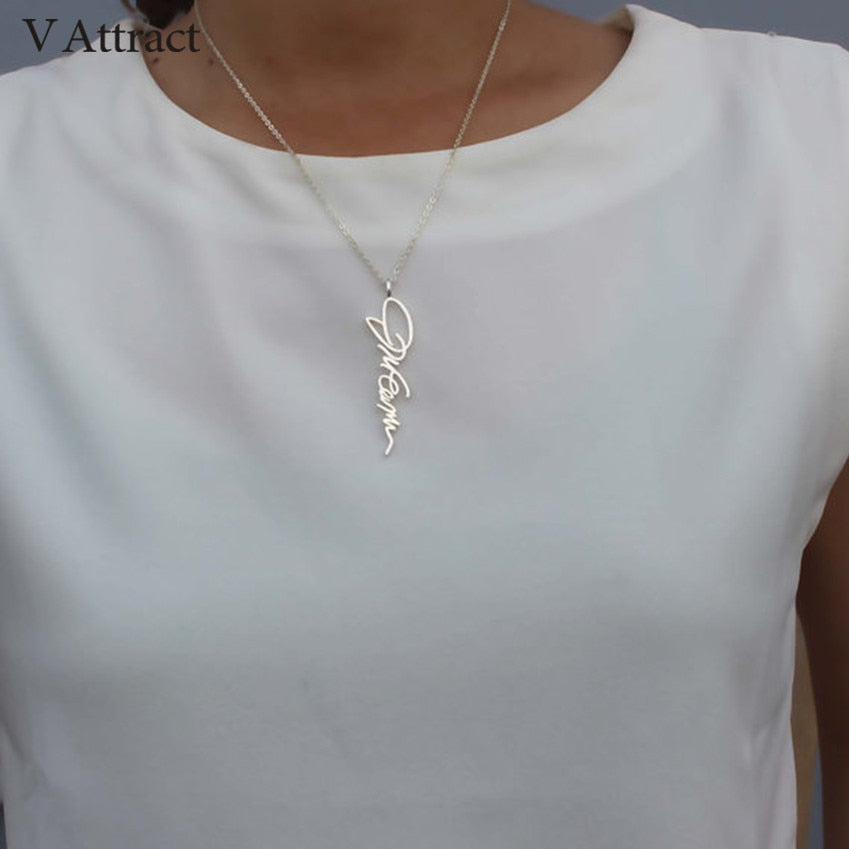 V Attract Handwriting Jewelry Custom Signature Pendant Collier Femme Vertical Personalized Vertical Name Necklace For Women Gift