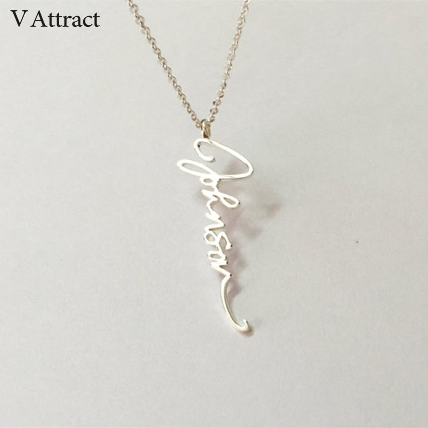 V Attract Handwriting Jewelry Custom Signature Pendant Collier Femme Vertical Personalized Vertical Name Necklace For Women Gift