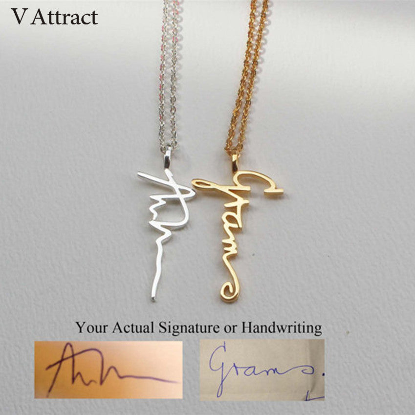 V Attract Handwriting Jewelry Custom Signature Pendant Collier Femme Vertical Personalized Vertical Name Necklace For Women Gift
