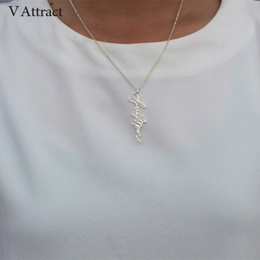 V Attract Handwriting Jewelry Custom Signature Pendant Collier Femme Vertical Personalized Vertical Name Necklace For Women Gift