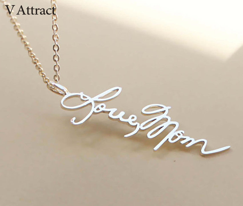 V Attract Handwriting Jewelry Custom Signature Pendant Collier Femme Vertical Personalized Vertical Name Necklace For Women Gift
