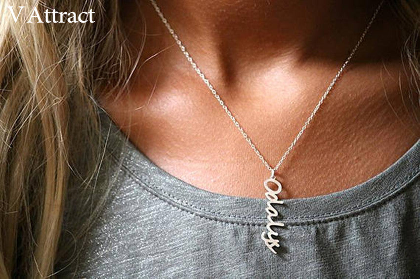 V Attract Handwriting Jewelry Custom Signature Pendant Collier Femme Vertical Personalized Vertical Name Necklace For Women Gift