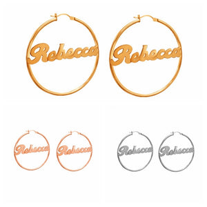 1 Pair Stainless Steel Custom Name Earrings Personalized Big Nameplate Handmade Jewelry For Women Girls Round Circle Oorbellen