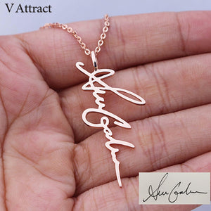 V Attract Handwriting Jewelry Custom Signature Pendant Collier Femme Vertical Personalized Vertical Name Necklace For Women Gift