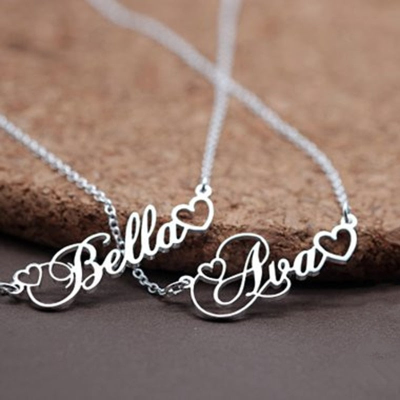 Handmade Personalized Name Pendant With Tiny Heart Cursive Nameplate Necklace Women Men Customized Jewelry Kids Birthday Gift