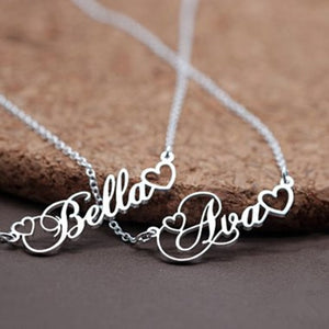 Handmade Personalized Name Pendant With Tiny Heart Cursive Nameplate Necklace Women Men Customized Jewelry Kids Birthday Gift