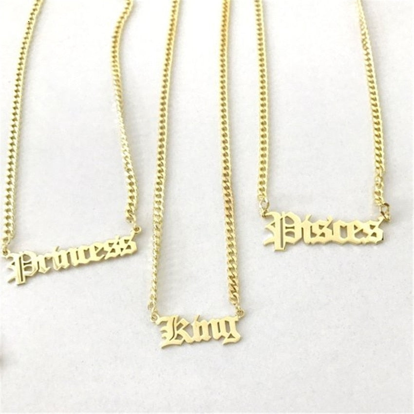 Personalized Name Necklace Stainless Steel Curb Chain Custom Old English Font Pendant Handmade Men Jewelry For Women Bridesmaid