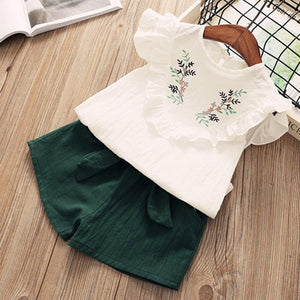 Kids Girls Clothing Sets Summer New Style Brand  Baby Girls Clothes short Sleeve T-Shirt+Pant Dress 2Pcs Children Clothes Suits