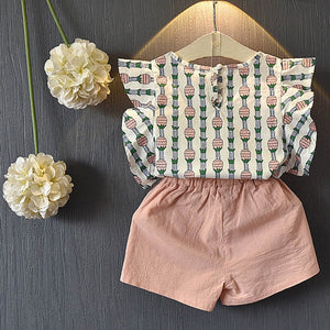 Kids Girls Clothing Sets Summer New Style Brand  Baby Girls Clothes short Sleeve T-Shirt+Pant Dress 2Pcs Children Clothes Suits