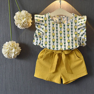 Kids Girls Clothing Sets Summer New Style Brand  Baby Girls Clothes short Sleeve T-Shirt+Pant Dress 2Pcs Children Clothes Suits