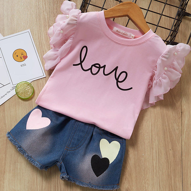 Kids Girls Clothing Sets Summer New Style Brand  Baby Girls Clothes short Sleeve T-Shirt+Pant Dress 2Pcs Children Clothes Suits