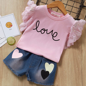 Kids Girls Clothing Sets Summer New Style Brand  Baby Girls Clothes short Sleeve T-Shirt+Pant Dress 2Pcs Children Clothes Suits