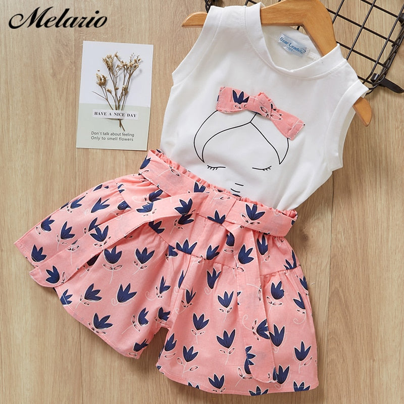 Melario Kids Girls Clothing Sets New Summer Baby Girls Clothes Short Sleeve T-Shirt + Shorts Suit 2Pcs Children Clothes Suits