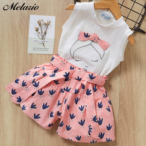 Melario Kids Girls Clothing Sets New Summer Baby Girls Clothes Short Sleeve T-Shirt + Shorts Suit 2Pcs Children Clothes Suits
