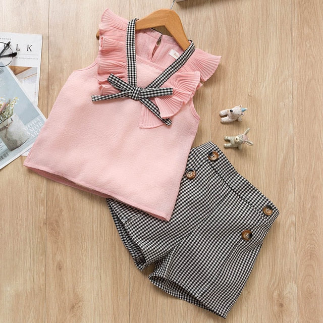 Kids Girls Clothing Sets Summer New Style Brand  Baby Girls Clothes short Sleeve T-Shirt+Pant Dress 2Pcs Children Clothes Suits