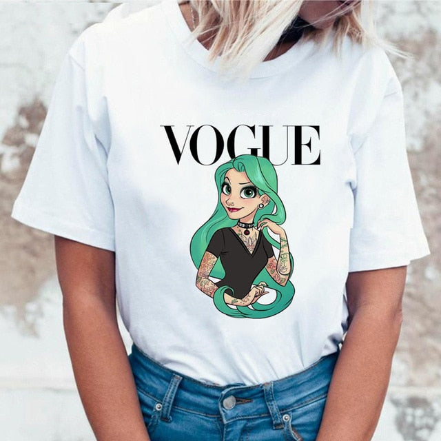Women 2019 Summer Graphic Tee Shirt Femme Funny Princess Vogue Harajuku T Shirt Korean Tops Kawaii Streetwear Camiseta Mujer