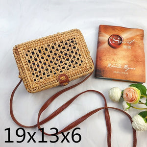 Woven Rattan Bag Round Straw Shoulder Bag Small Beach HandBags Women Summer Hollow Handmade Messenger Crossbody Bags