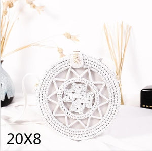 Woven Rattan Bag Round Straw Shoulder Bag Small Beach HandBags Women Summer Hollow Handmade Messenger Crossbody Bags