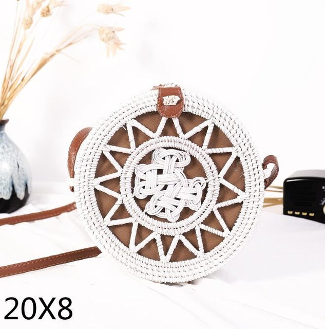 Woven Rattan Bag Round Straw Shoulder Bag Small Beach HandBags Women Summer Hollow Handmade Messenger Crossbody Bags