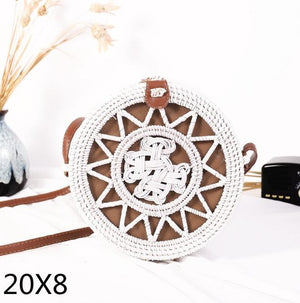 Woven Rattan Bag Round Straw Shoulder Bag Small Beach HandBags Women Summer Hollow Handmade Messenger Crossbody Bags