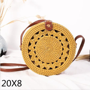 Woven Rattan Bag Round Straw Shoulder Bag Small Beach HandBags Women Summer Hollow Handmade Messenger Crossbody Bags