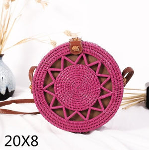 Woven Rattan Bag Round Straw Shoulder Bag Small Beach HandBags Women Summer Hollow Handmade Messenger Crossbody Bags