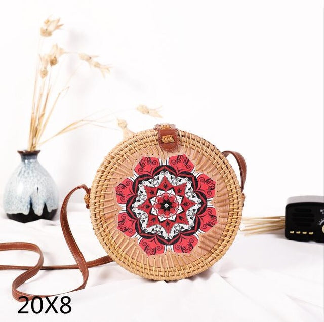Woven Rattan Bag Round Straw Shoulder Bag Small Beach HandBags Women Summer Hollow Handmade Messenger Crossbody Bags