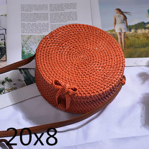 Woven Rattan Bag Round Straw Shoulder Bag Small Beach HandBags Women Summer Hollow Handmade Messenger Crossbody Bags